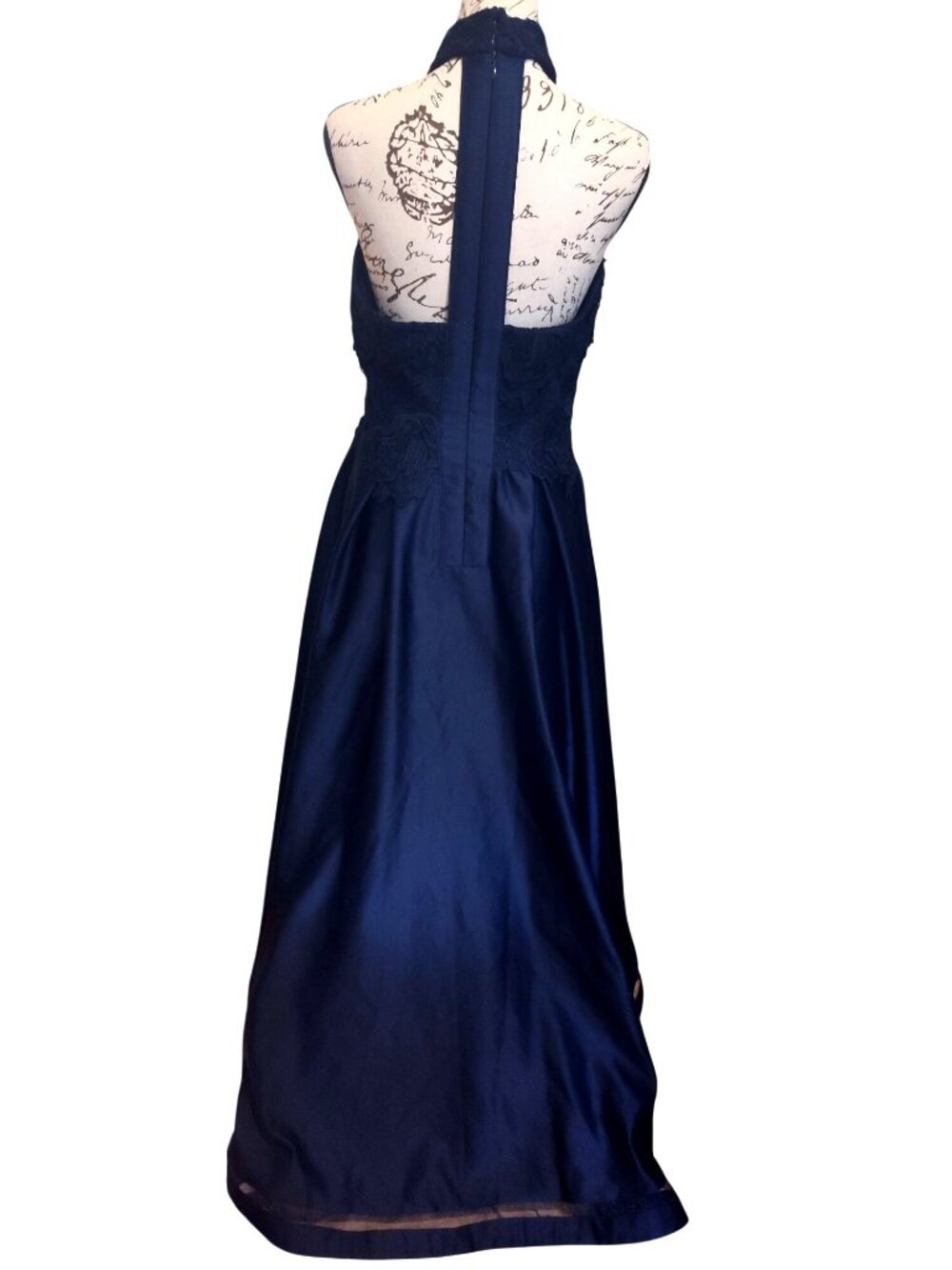 Nicole Miller Navy Blue Halter Floral Lace Cocktail Dress Size 4 - Picture 4 of 7